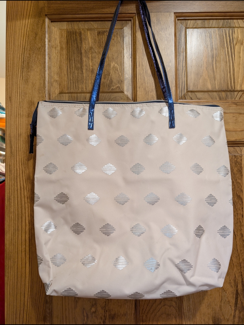 Light white Tote Bag with Silver Accents - Classic Women's Shoulder Tote Bag - Picture 5 of 7